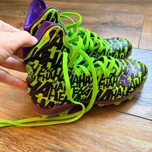 Under Armour Kids DC Joker Neon Green and Purple High Top Football Cleats